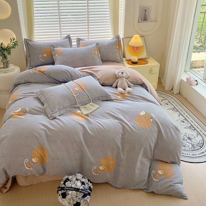 91家纺网 家纺一手货源 找家纺 威布斯 2025新款加厚纯棉全棉磨毛三件套四件套  喵呜-灰