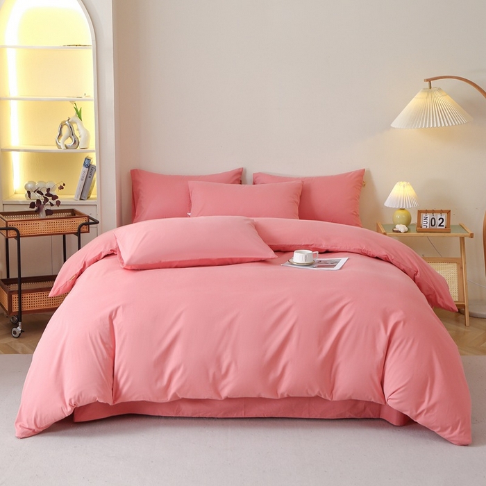 91家纺网 家纺一手货源 找家纺 晶缦家纺 2024新款全棉13376纯色喷气全棉磨毛四件套 暖芸馨-蕊红玉