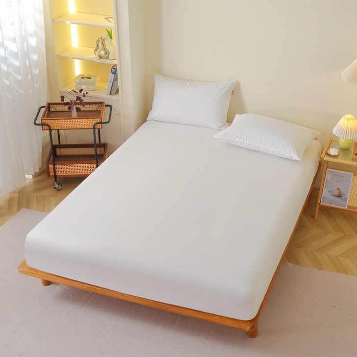 91家纺网 家纺一手货源 找家纺 晶缦家纺 2024新款全棉13376纯色喷气全棉磨毛单品床笠 暖芸馨-本白色