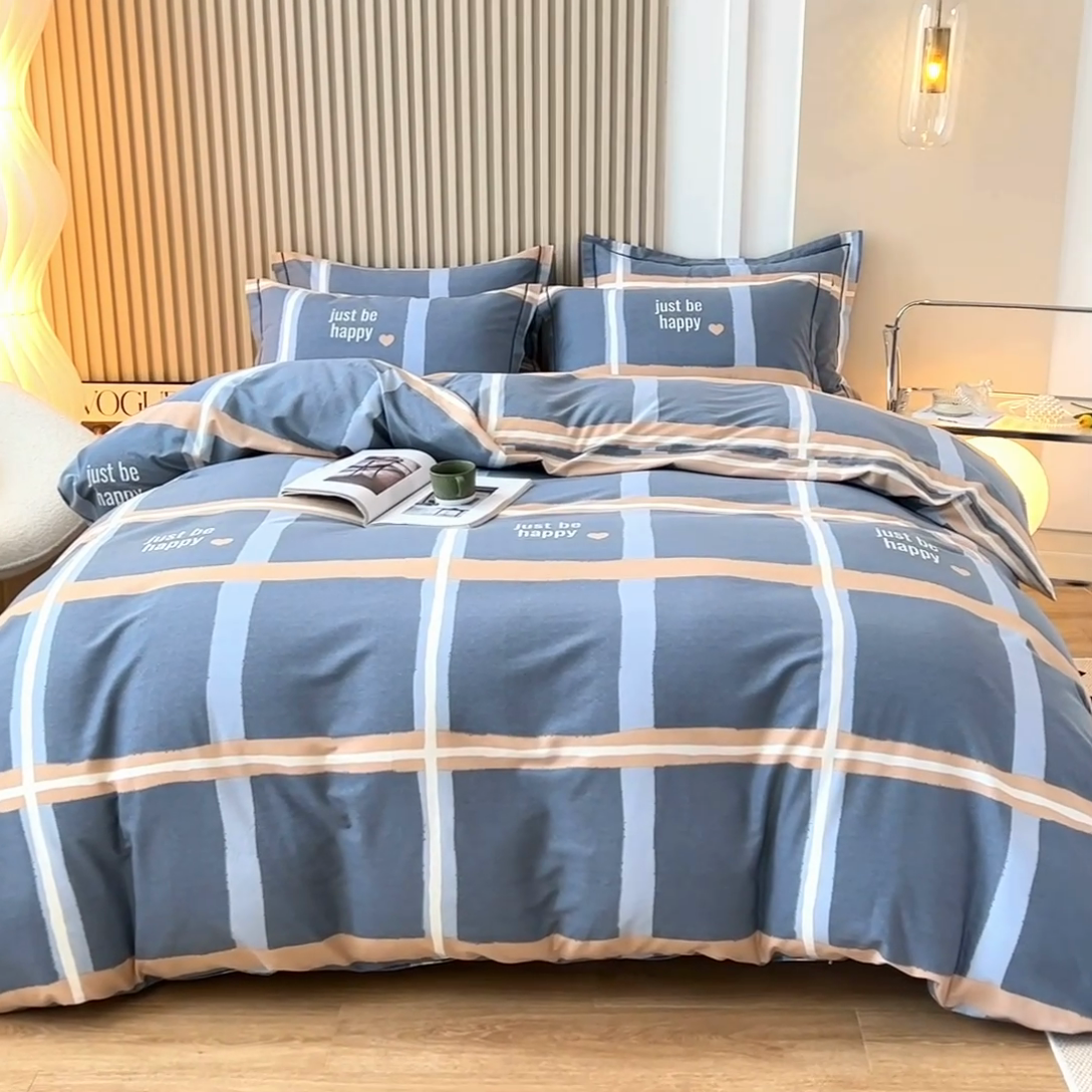 91家纺网 家纺一手货源 找家纺 威布斯 2025新款加厚纯棉全棉磨毛三件套四件套 初遇-蓝