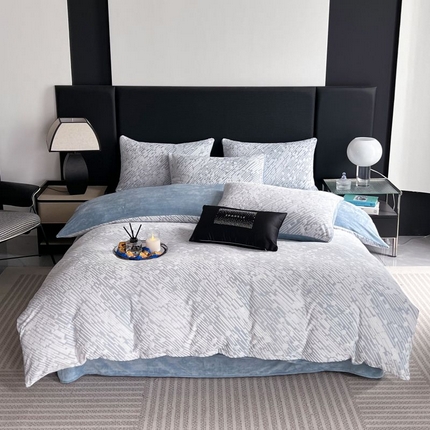 HL原创 2024新款轻奢风雕花牛奶绒四件套 流星雨-蓝