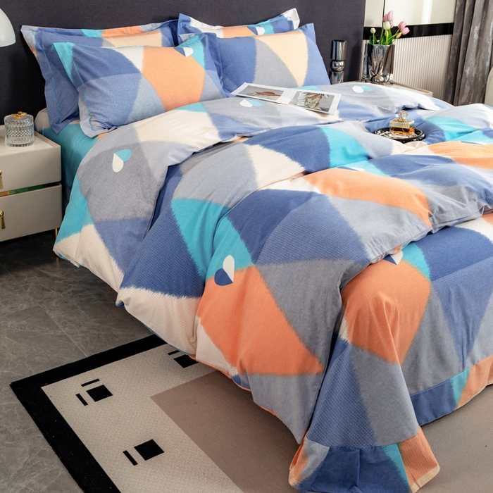 91家纺网 家纺一手货源 找家纺 威布斯 2025新款加厚纯棉全棉磨毛三件套四件套 梦剧院-蓝