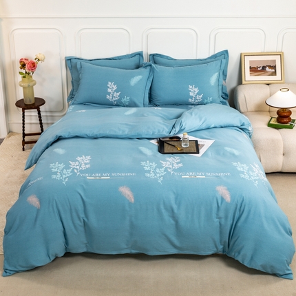 91家纺网 家纺一手货源 找家纺 威布斯 2025新款加厚纯棉全棉磨毛三件套四件套 班芙春天-兰