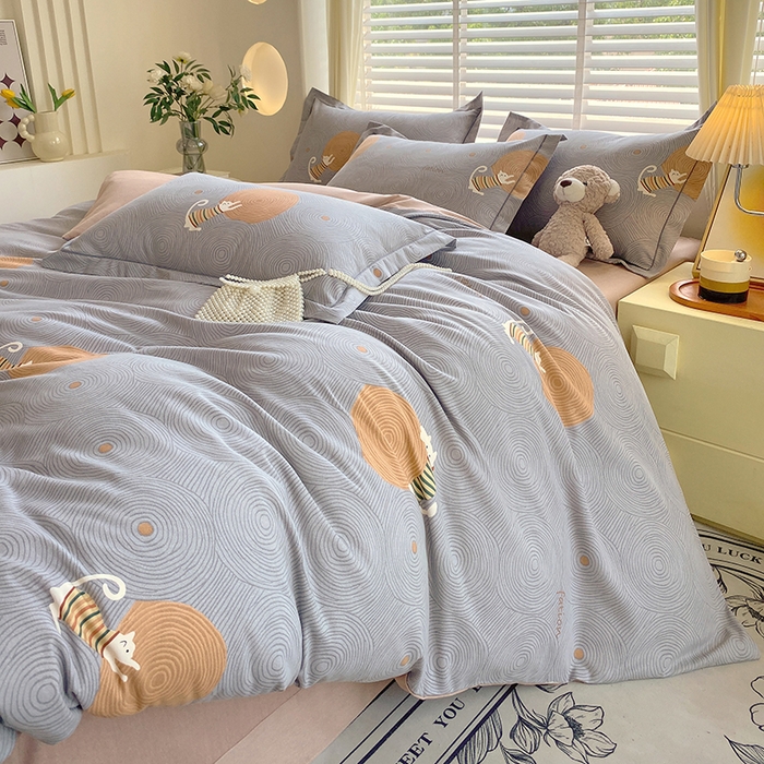 91家纺网 家纺一手货源 找家纺 威布斯 2025新款加厚纯棉全棉磨毛三件套四件套  喵呜-灰