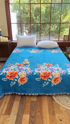 91家纺网 家纺一手货源 找家纺 有品 2025年牛奶绒花边5D跑量款夹棉床盖 富贵花开