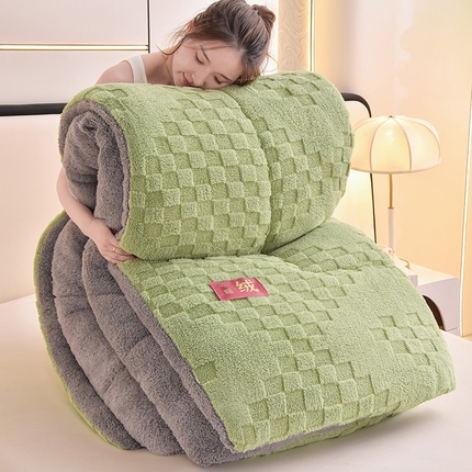 91家纺网 家纺一手货源 找家纺 2025全新塔芙绒冬被加厚牛奶绒羊羔绒被子被芯 暖绒绿