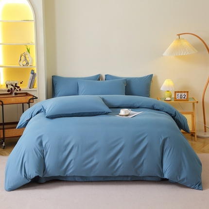 晶缦家纺 2024新款全棉13376纯色喷气全棉磨毛四件套 暖芸馨-蝶翅蓝