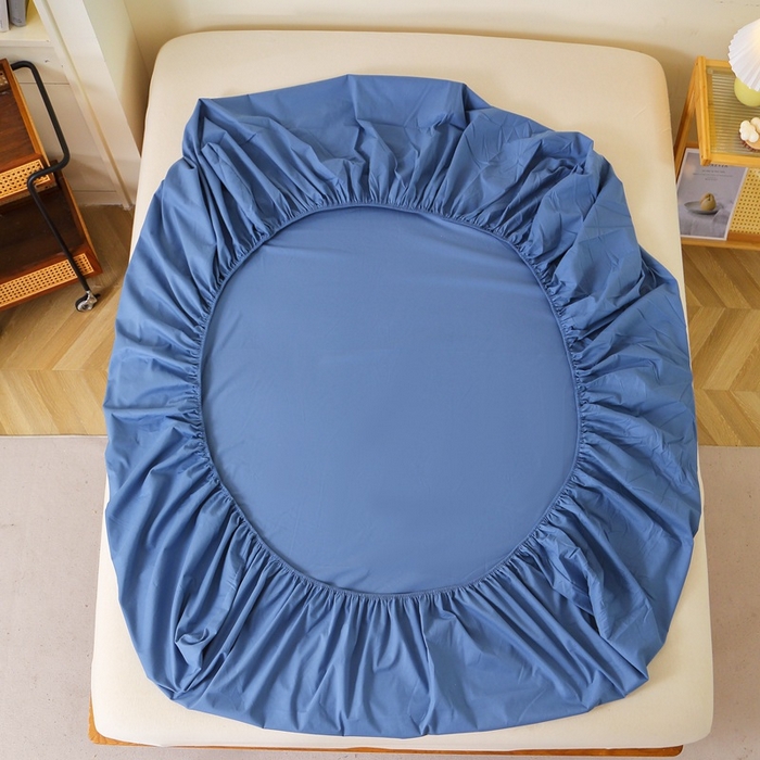 91家纺网 家纺一手货源 找家纺 晶缦家纺 2024新款全棉13376纯色喷气全棉磨毛单品床笠 暖芸馨-靛青蓝