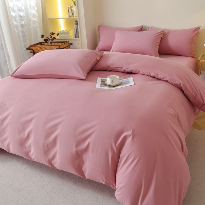 91家纺网 家纺一手货源 找家纺 晶缦家纺 2024新款全棉13376纯色喷气全棉磨毛四件套 暖芸馨-山黎豆红