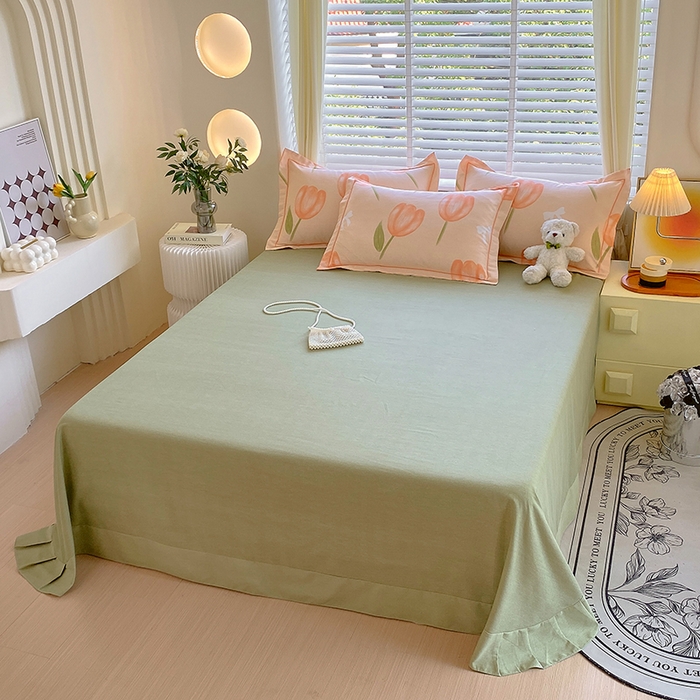 91家纺网 家纺一手货源 找家纺 威布斯 2025新款加厚纯棉全棉磨毛三件套四件套 悠悠小园-桔