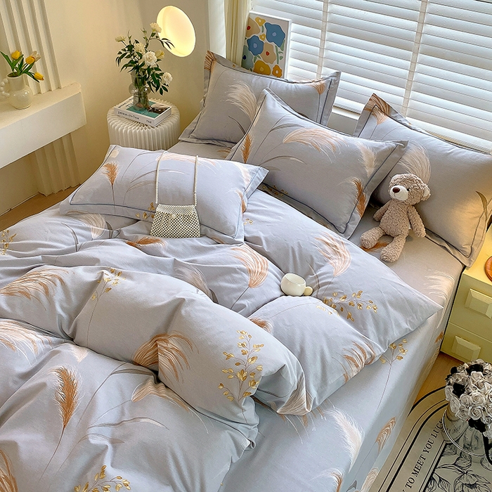 91家纺网 家纺一手货源 找家纺 威布斯 2025新款加厚纯棉全棉磨毛三件套四件套 墨雨云间-灰