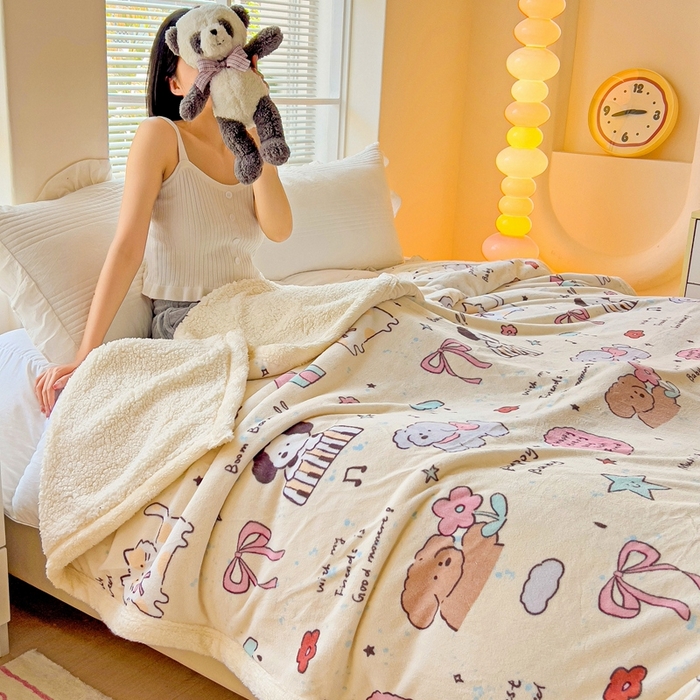 91家纺网 家纺一手货源 找家纺 鑫喜莱家纺 2024新款牛奶绒羊羔绒盖毯毛毯毯子午睡毯 宠物日记