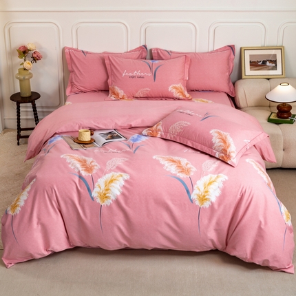 威布斯 2025新款加厚纯棉全棉磨毛三件套四件套 绒绒随风-粉