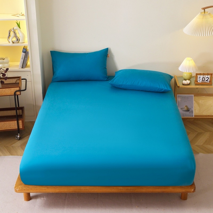 91家纺网 家纺一手货源 找家纺 晶缦家纺 2024新款全棉13376纯色喷气全棉磨毛单品床笠 暖芸馨-云山蓝