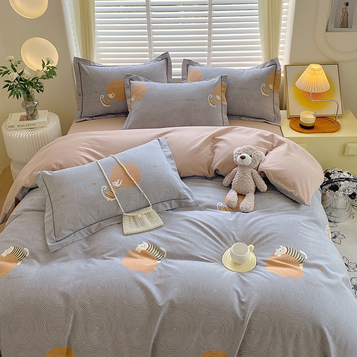 91家纺网 家纺一手货源 找家纺 威布斯 2025新款加厚纯棉全棉磨毛三件套四件套  喵呜-灰