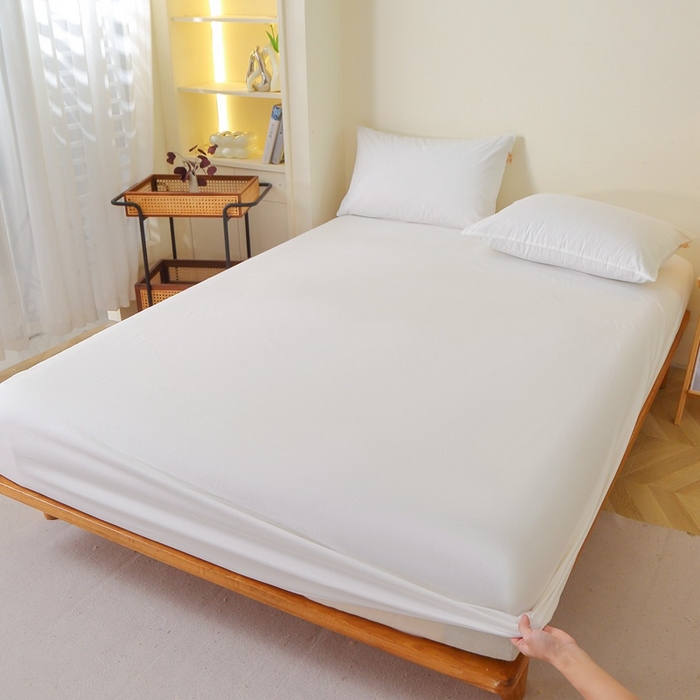 91家纺网 家纺一手货源 找家纺 晶缦家纺 2024新款全棉13376纯色喷气全棉磨毛单品床笠 暖芸馨-本白色