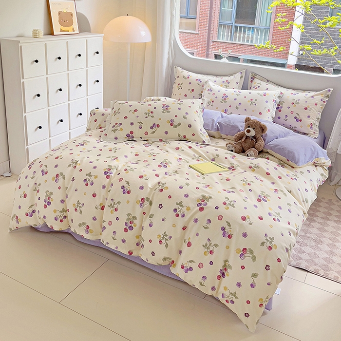 91家纺网 家纺一手货源 找家纺 暖芯优选 204新款直播爆款全棉-ins印花系列四件套纯棉三件套床单床笠 樱桃可可