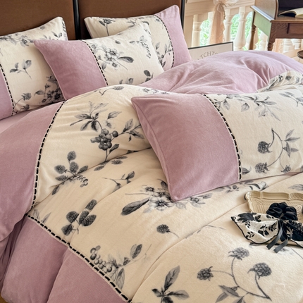 91家纺网 家纺一手货源 找家纺 （总）2024新款印花牛奶绒四件套韩版-朝花夕拾系列