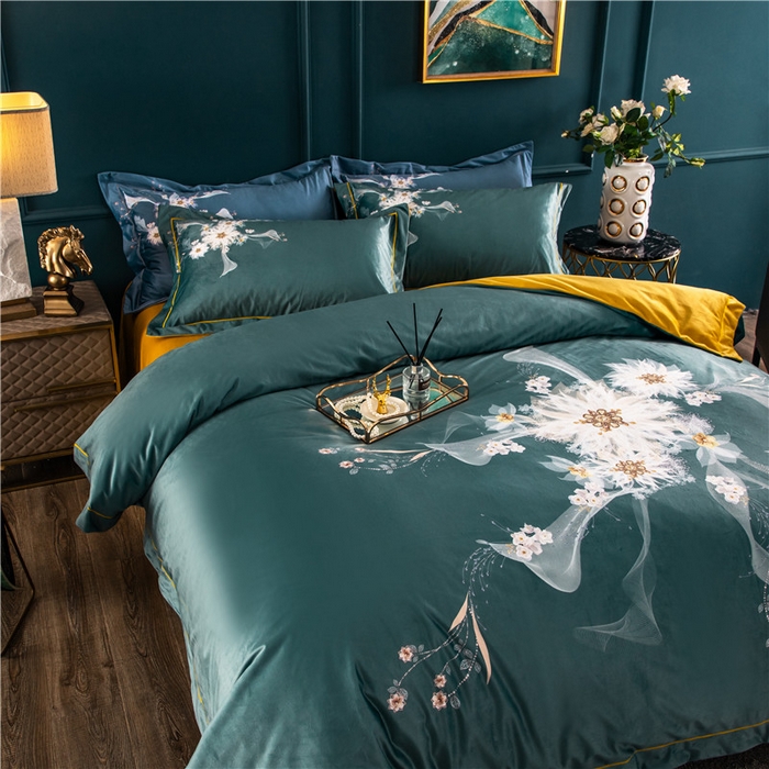 91家纺网 家纺一手货源 找家纺 梵克保罗 2024秋冬新款有氧臻棉绒数码印花9斤四件套（控价+100） 菲欧娜-绿