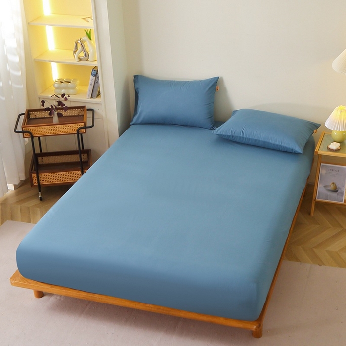 91家纺网 家纺一手货源 找家纺 晶缦家纺 2024新款全棉13376纯色喷气全棉磨毛单品床笠 暖芸馨-蝶翅蓝