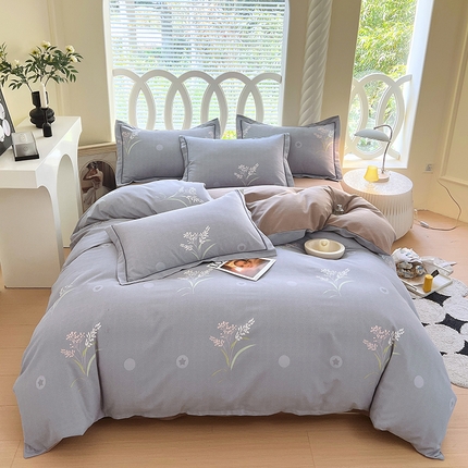 91家纺网 家纺一手货源 找家纺 威布斯 2025新款加厚纯棉全棉磨毛三件套四件套 盛夏-灰