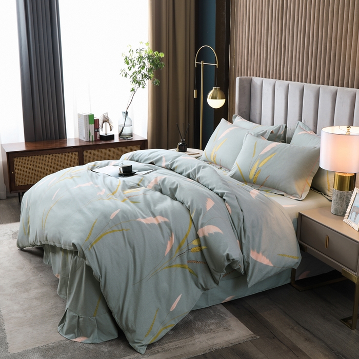 91家纺网 家纺一手货源 找家纺 威布斯 2025新款加厚纯棉全棉磨毛三件套四件套 叶脉私语-灰