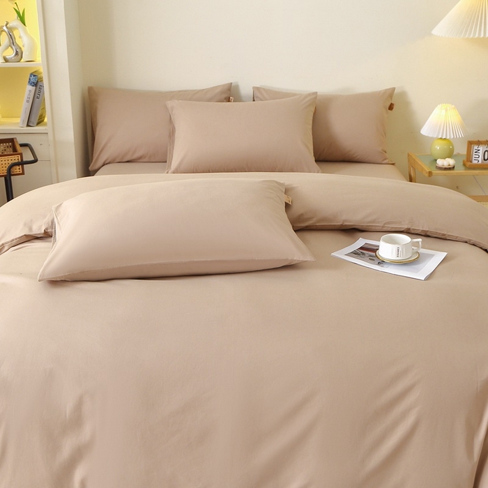 91家纺网 家纺一手货源 找家纺 晶缦家纺 2024新款全棉13376纯色喷气全棉磨毛四件套 暖芸馨-鹿角棕