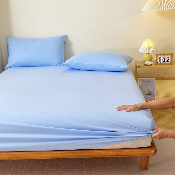 91家纺网 家纺一手货源 找家纺 晶缦家纺 2024新款全棉13376纯色喷气全棉磨毛单品床笠 暖芸馨-淡天兰