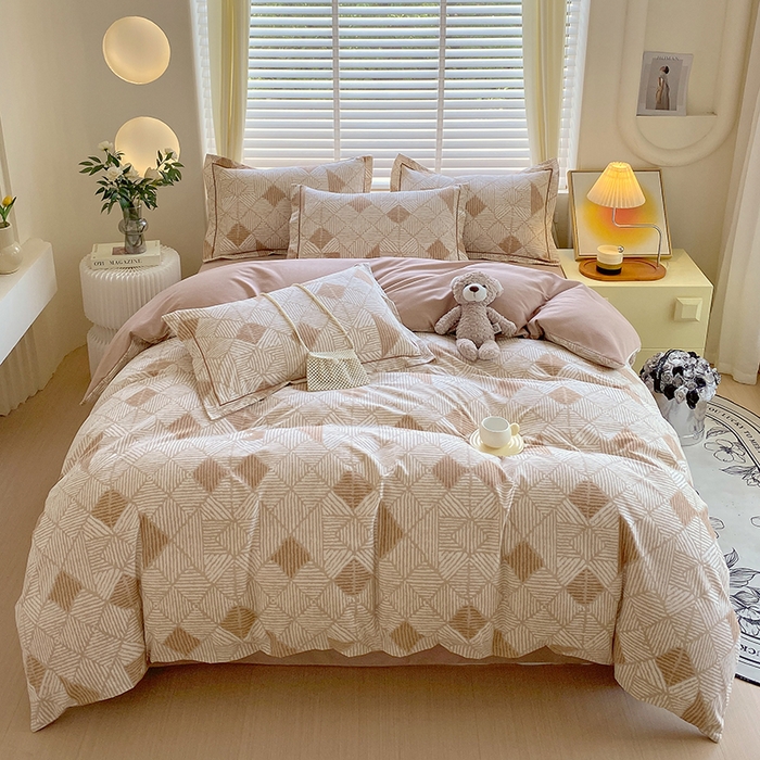 91家纺网 家纺一手货源 找家纺 威布斯 2025新款加厚纯棉全棉磨毛三件套四件套 街角咖啡-棕