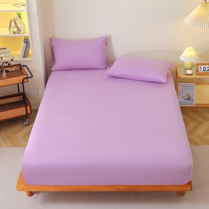 91家纺网 家纺一手货源 找家纺 晶缦家纺 2024新款全棉13376纯色喷气全棉磨毛单品床笠 暖芸馨-雾紫色