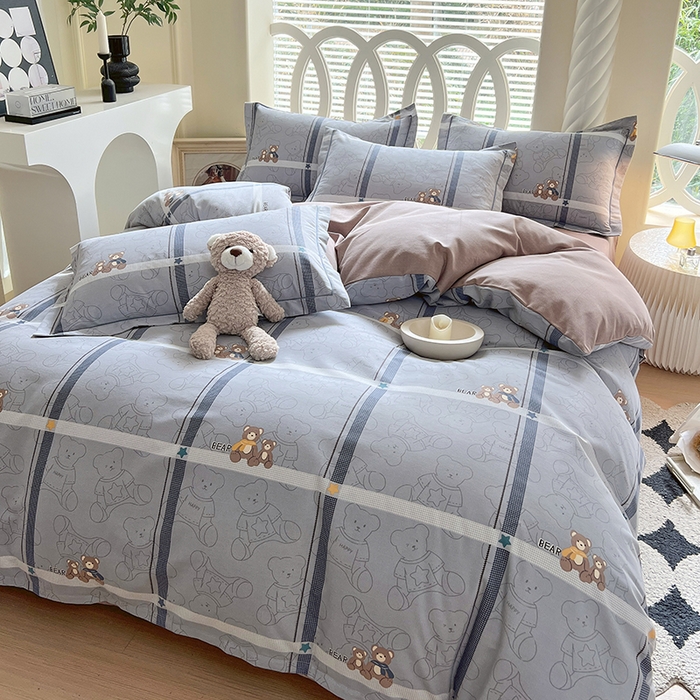 91家纺网 家纺一手货源 找家纺 威布斯 2025新款加厚纯棉全棉磨毛三件套四件套 绅士熊-灰