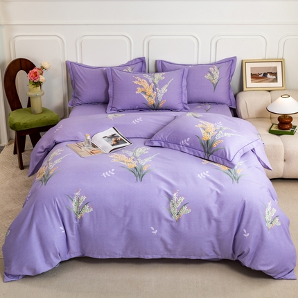 威布斯 2025新款加厚纯棉全棉磨毛三件套四件套 丰收季节-紫