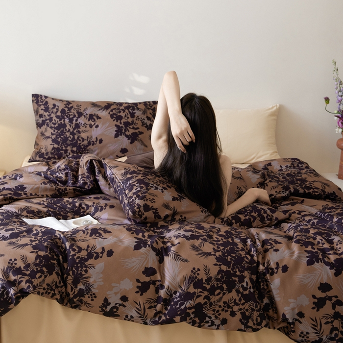 91家纺网 家纺一手货源 找家纺 怡家居 2024新款全棉磨毛印花四件套 墨染