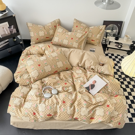 91家纺网 家纺一手货源 找家纺 呗旺鹿 2024新款全棉印花休闲风四件套 保罗