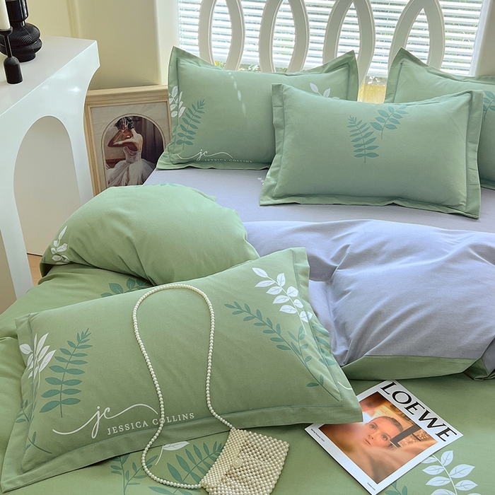 91家纺网 家纺一手货源 找家纺 威布斯 2025新款加厚纯棉全棉磨毛三件套四件套 香枫-绿