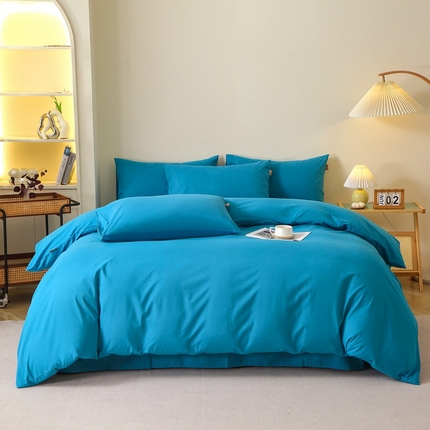 晶缦家纺 2024新款全棉13376纯色喷气全棉磨毛四件套 暖芸馨-云山蓝