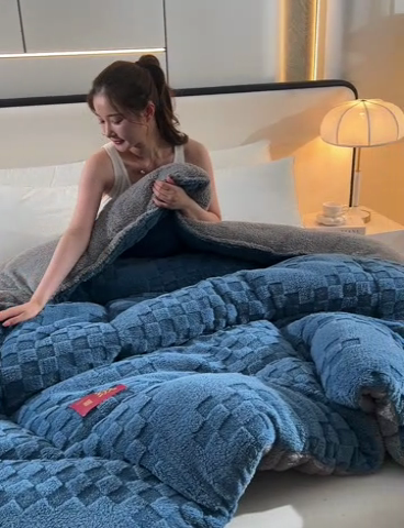 91家纺网 家纺一手货源 找家纺 2025全新塔芙绒冬被加厚牛奶绒羊羔绒被子被芯 暖绒蓝