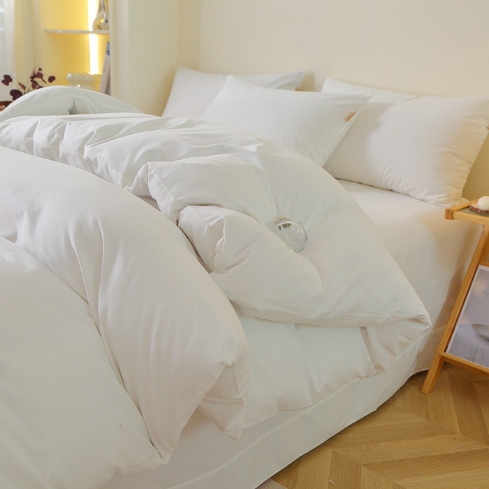 91家纺网 家纺一手货源 找家纺 晶缦家纺 2024新款全棉13376纯色喷气全棉磨毛四件套 暖芸馨-本白色