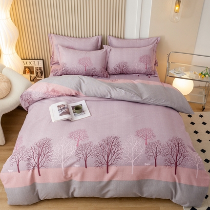 威布斯 2025新款加厚纯棉全棉磨毛三件套四件套 丛林秘影-紫