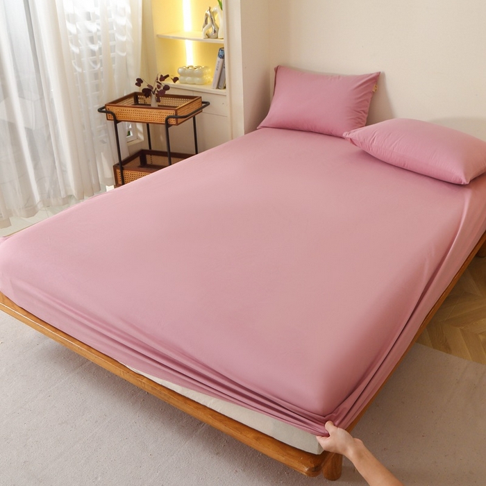 91家纺网 家纺一手货源 找家纺 晶缦家纺 2024新款全棉13376纯色喷气全棉磨毛单品床笠 暖芸馨-山黎豆红