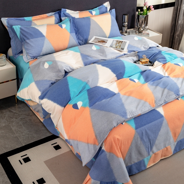 91家纺网 家纺一手货源 找家纺 威布斯 2025新款加厚纯棉全棉磨毛三件套四件套 梦剧院-蓝