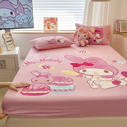 孩子王 2024新款三丽鸥卡通床笠单件床罩冬季加厚牛奶绒床垫保护罩全包床单套 蛋糕美乐蒂