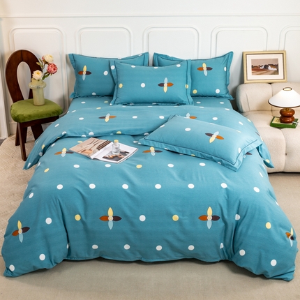 91家纺网 家纺一手货源 找家纺 威布斯 2025新款加厚纯棉全棉磨毛三件套四件套 釉彩清韵-兰