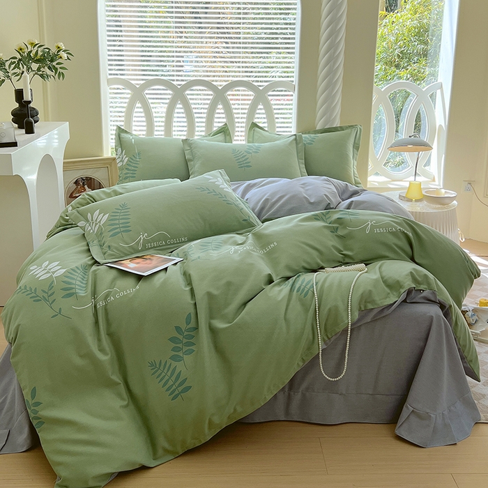 91家纺网 家纺一手货源 找家纺 威布斯 2025新款加厚纯棉全棉磨毛三件套四件套 香枫-绿