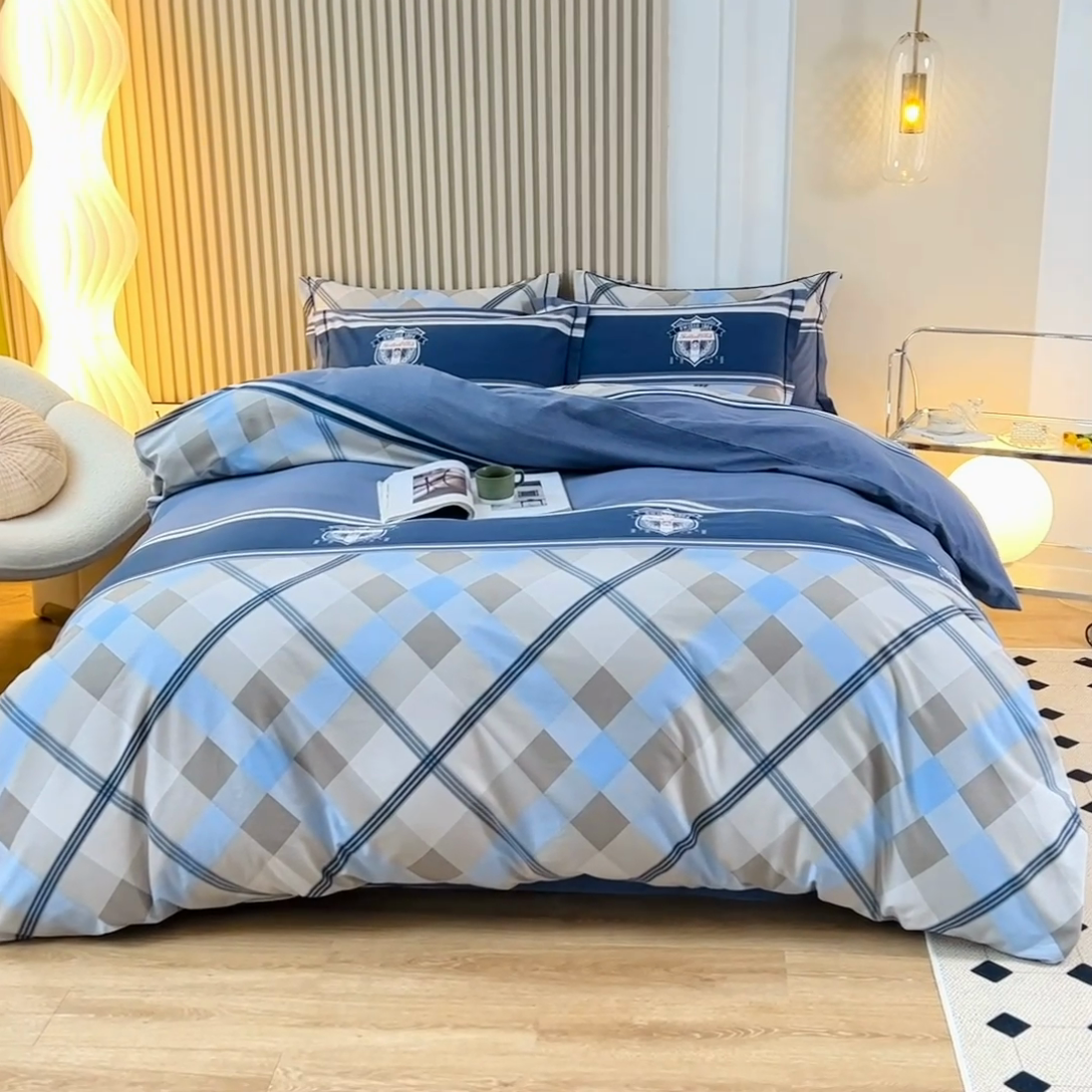 91家纺网 家纺一手货源 找家纺 威布斯 2025新款加厚纯棉全棉磨毛三件套四件套 青春-蓝