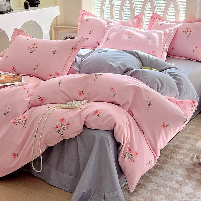 91家纺网 家纺一手货源 找家纺 威布斯 2025新款加厚纯棉全棉磨毛三件套四件套 风铃花香-粉