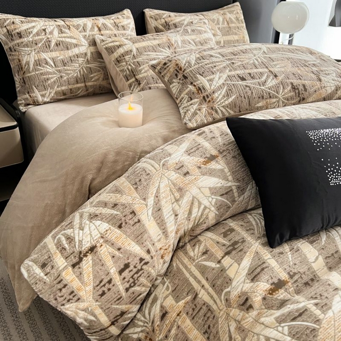 91家纺网 家纺一手货源 找家纺 HL原创 2024新款轻奢风雕花牛奶绒四件套 国风竹叶