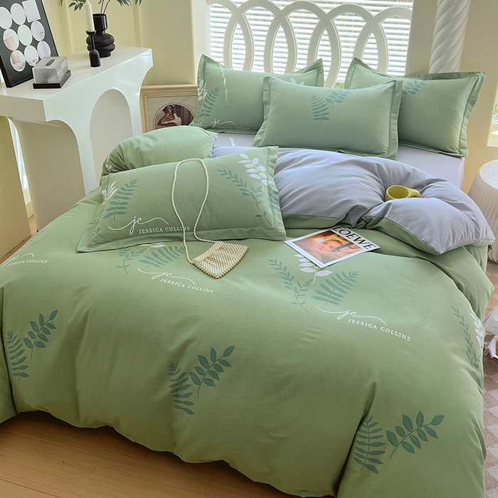 91家纺网 家纺一手货源 找家纺 威布斯 2025新款加厚纯棉全棉磨毛三件套四件套 香枫-绿