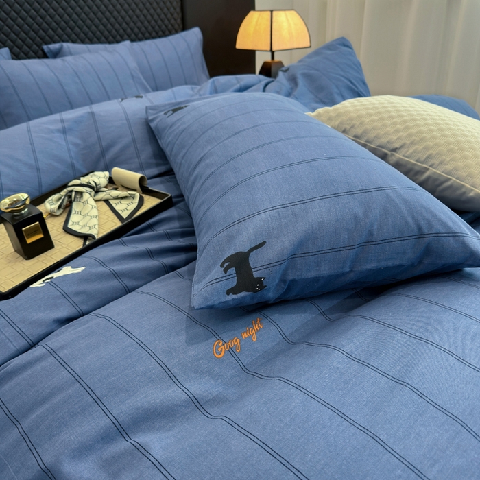 91家纺网 家纺一手货源 找家纺 怡家居 2024新款全棉磨毛印花四件套 蓝猫