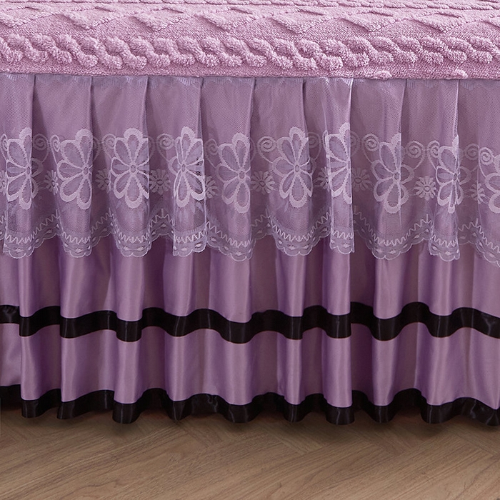 91家纺网 家纺一手货源 找家纺 艾裙海 2025新款180克塔肤绒蕾丝床裙 梦幻紫